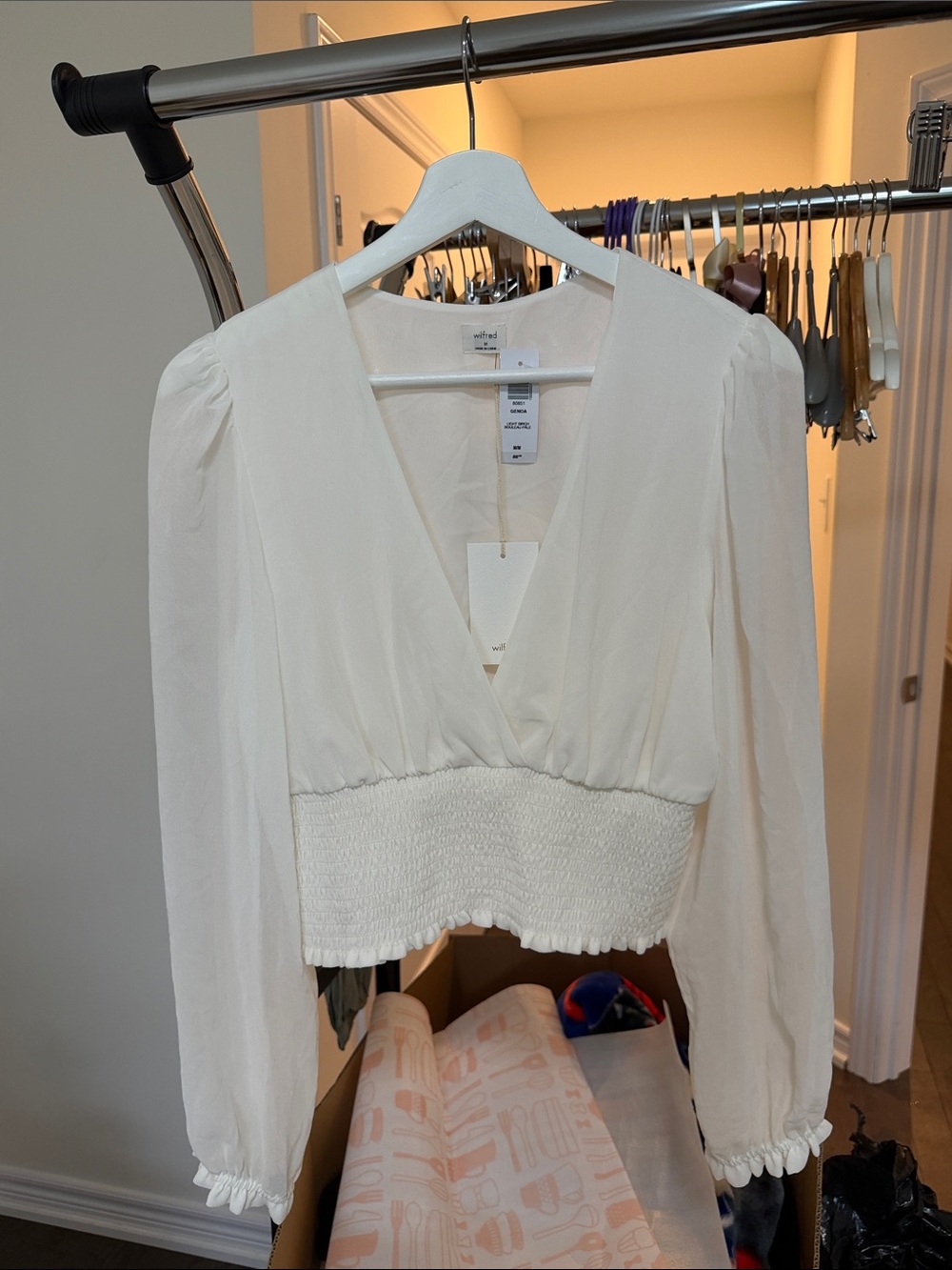 Wilfred Ivory Smocked-Waist V-Neck Blouse
